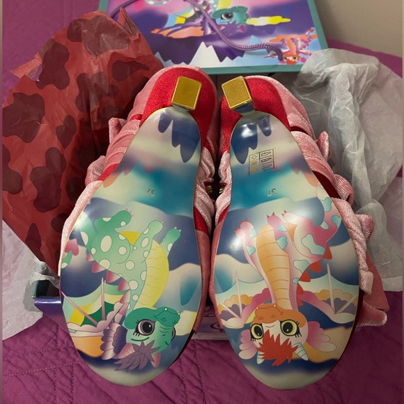 Irregular Choice Unwrap Me Pink and Red Velvet Boots - Picture 7 of 12